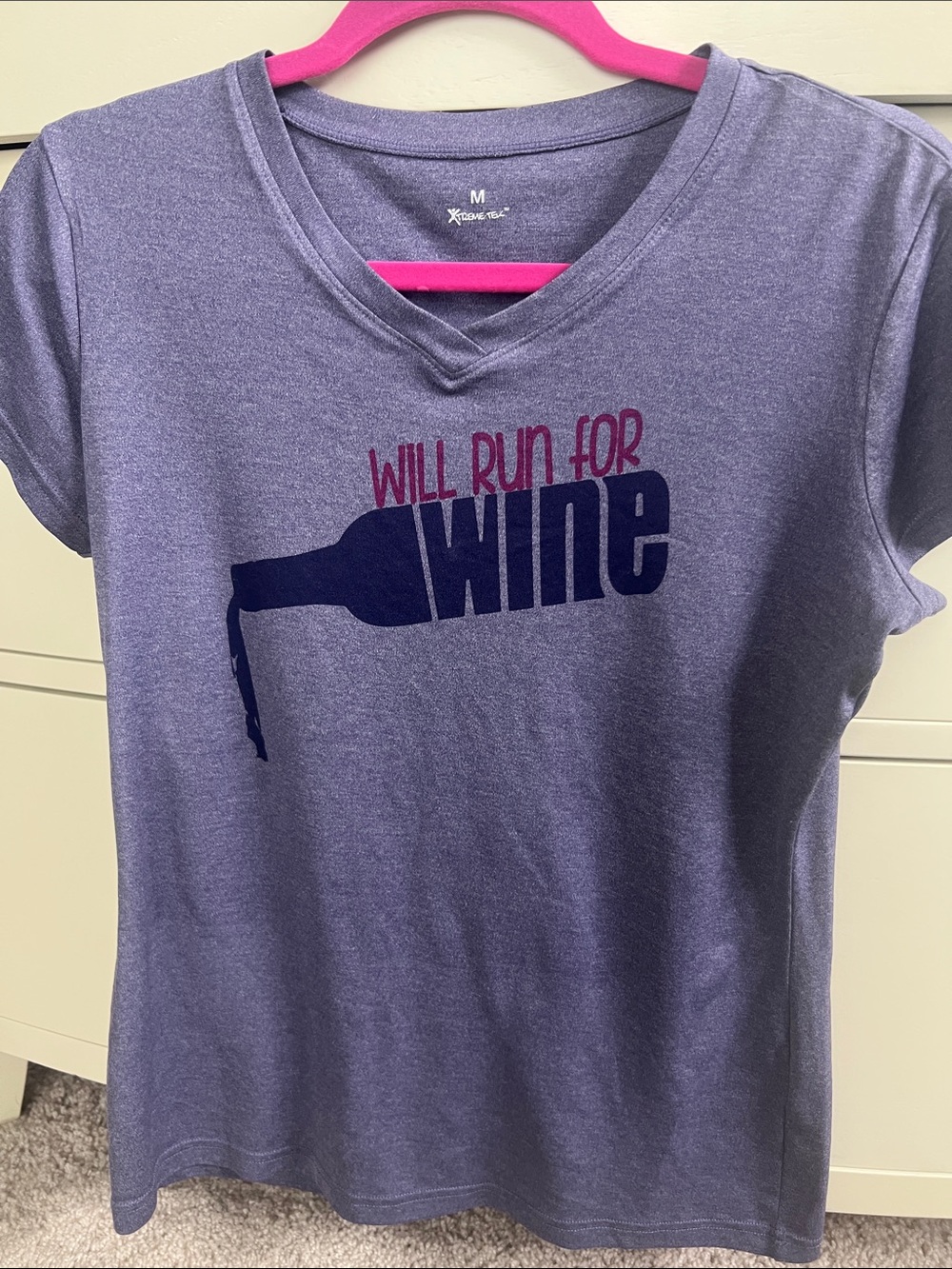 Will Run for Wine wicking running shirt medium